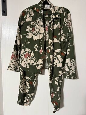 P.J. Salvage Olive Green Floral Tie-Waist Jumpsuit Pants Set